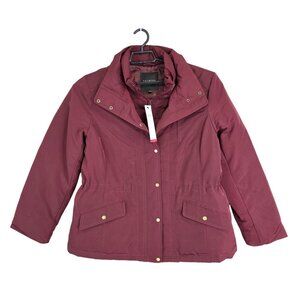 Womens Talbots Burgundy Down Puffer Jacket Full Zip & Snap Buttons Polyester L
